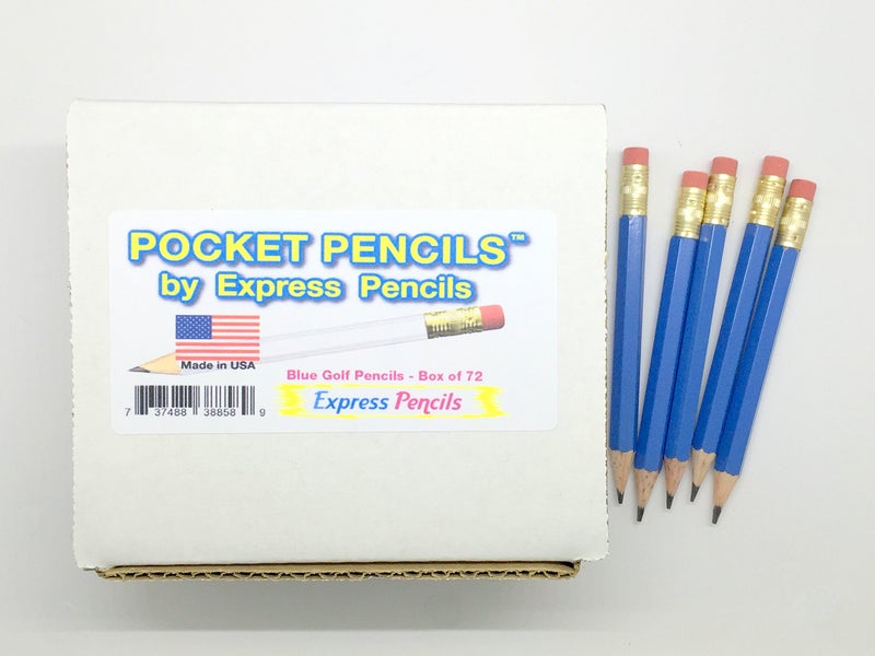 Express Pencils Half Pencils with Eraser - Golf, Pew, Short, Mini, Non Toxic - Hexagon, Sharpened, #2 Pencil, Color - Blue, Box of 72 (half gross) Blue Golf Pocket Pencils â„¢ - Image 3